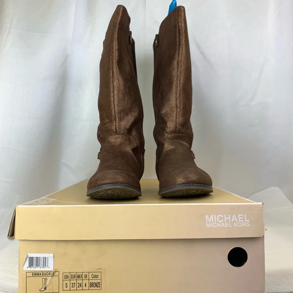 MICHAEL KORS Emma Buckle Brown Boots Size 5Y BIG Girls